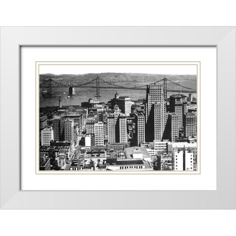Oakland Bay Bridge, San Francisco, CA #1 White Modern Wood Framed Art Print with Double Matting by Vintage San Francisco