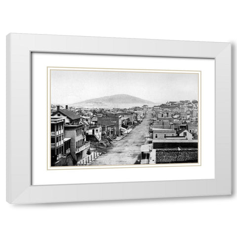 Stockton St., San Francisco, CA White Modern Wood Framed Art Print with Double Matting by Vintage San Francisco