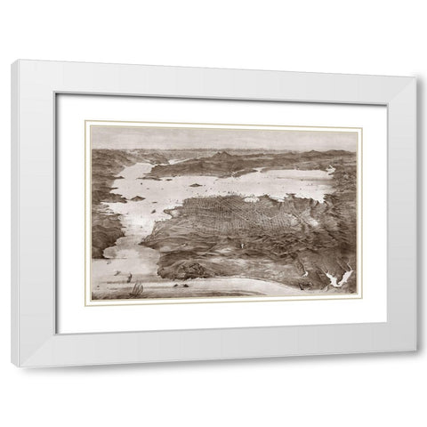Birds-Eye View of San Francisco White Modern Wood Framed Art Print with Double Matting by Vintage San Francisco