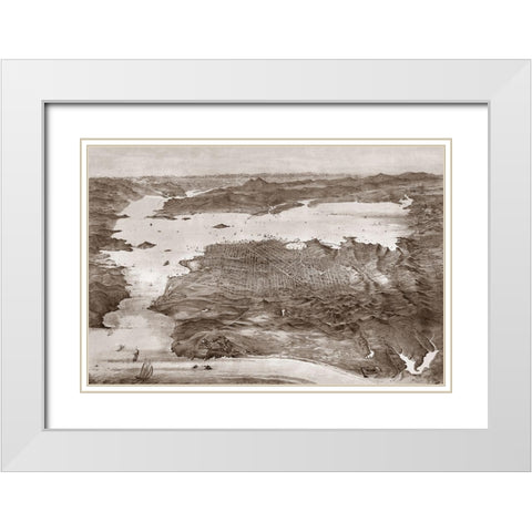 Birds-Eye View of San Francisco White Modern Wood Framed Art Print with Double Matting by Vintage San Francisco