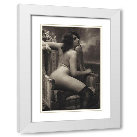 On the Armchair White Modern Wood Framed Art Print with Double Matting by Vintage Nudes