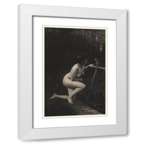 Gossiping with a Parrot White Modern Wood Framed Art Print with Double Matting by Vintage Nudes