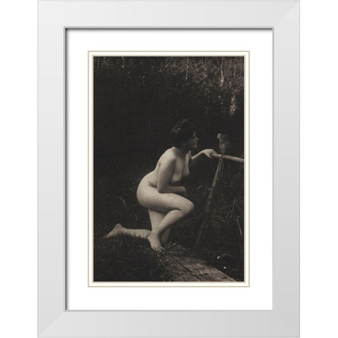 Gossiping with a Parrot White Modern Wood Framed Art Print with Double Matting by Vintage Nudes