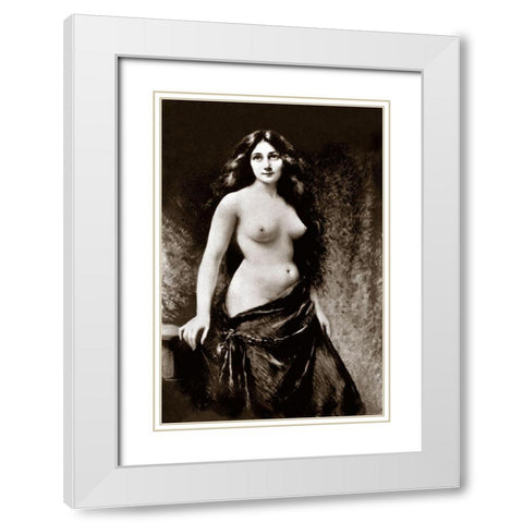 Nude in Drapery White Modern Wood Framed Art Print with Double Matting by Vintage Nudes