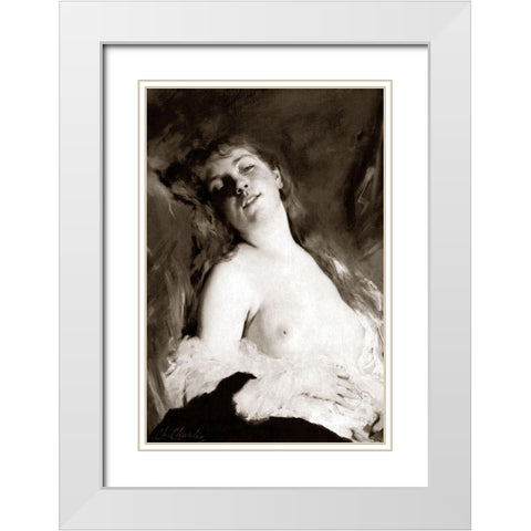 An Inviting Nude White Modern Wood Framed Art Print with Double Matting by Vintage Nudes
