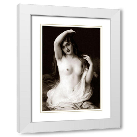 A Long-Haired Nude White Modern Wood Framed Art Print with Double Matting by Vintage Nudes