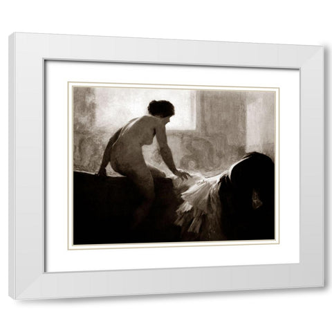Into the Bath White Modern Wood Framed Art Print with Double Matting by Vintage Nudes