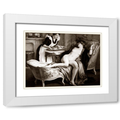 In Her Quarters White Modern Wood Framed Art Print with Double Matting by Vintage Nudes