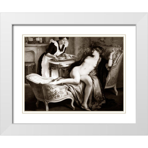 In Her Quarters White Modern Wood Framed Art Print with Double Matting by Vintage Nudes