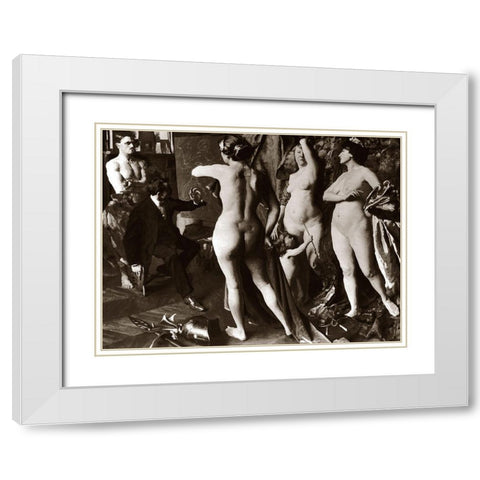 In the Painters Studio White Modern Wood Framed Art Print with Double Matting by Vintage Nudes