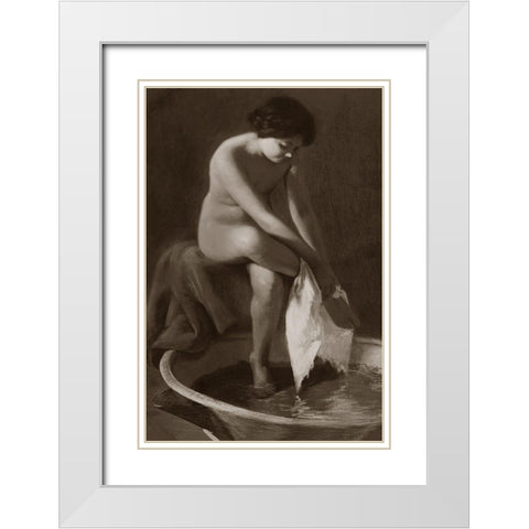 The Foot Washer White Modern Wood Framed Art Print with Double Matting by Vintage Nudes