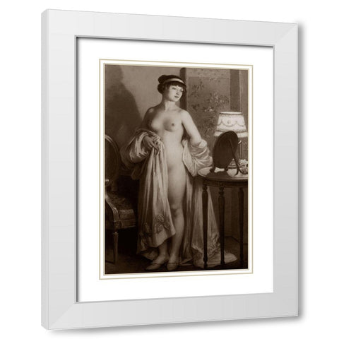 Le Miroir White Modern Wood Framed Art Print with Double Matting by Vintage Nudes