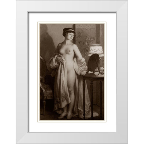 Le Miroir White Modern Wood Framed Art Print with Double Matting by Vintage Nudes