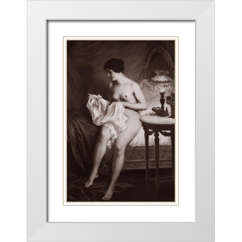 Au Coucher White Modern Wood Framed Art Print with Double Matting by Vintage Nudes