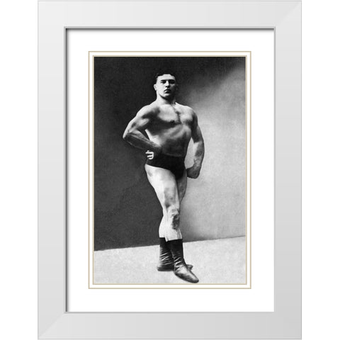 Bodybuilders Shadowed Front and Partial Right Profile White Modern Wood Framed Art Print with Double Matting by Vintage Muscle Men