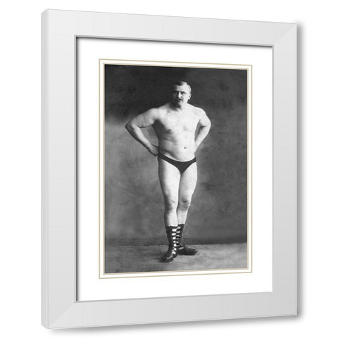 Bodybuilder with Hands on Hips White Modern Wood Framed Art Print with Double Matting by Vintage Muscle Men