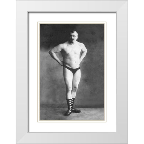 Bodybuilder with Hands on Hips White Modern Wood Framed Art Print with Double Matting by Vintage Muscle Men