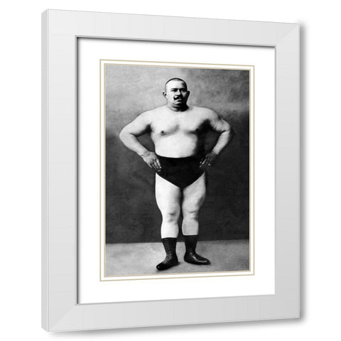 Bodybuilder in Hands on Hips Pose White Modern Wood Framed Art Print with Double Matting by Vintage Muscle Men