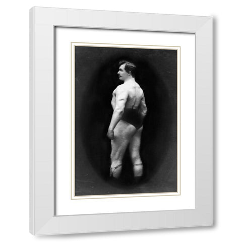 Bodybuilders Back and Partial Left Profile White Modern Wood Framed Art Print with Double Matting by Vintage Muscle Men