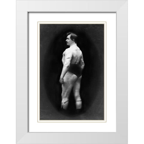 Bodybuilders Back and Partial Left Profile White Modern Wood Framed Art Print with Double Matting by Vintage Muscle Men