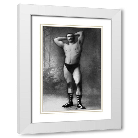 Hands Behind Head Flex White Modern Wood Framed Art Print with Double Matting by Vintage Muscle Men