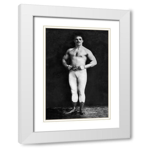 Bodybuilder in Leotard and Boots White Modern Wood Framed Art Print with Double Matting by Vintage Muscle Men