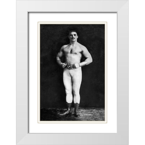 Bodybuilder in Leotard and Boots White Modern Wood Framed Art Print with Double Matting by Vintage Muscle Men