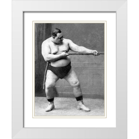 Tug of War Flex White Modern Wood Framed Art Print with Double Matting by Vintage Muscle Men