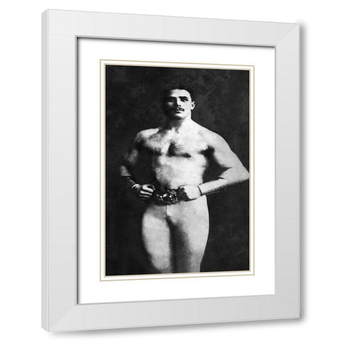 Bodybuilder in Tights White Modern Wood Framed Art Print with Double Matting by Vintage Muscle Men