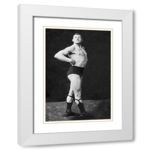Bodybuilders Right Profile White Modern Wood Framed Art Print with Double Matting by Vintage Muscle Men