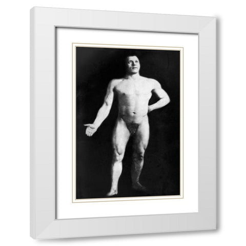 Nude Bodybuilder White Modern Wood Framed Art Print with Double Matting by Vintage Muscle Men