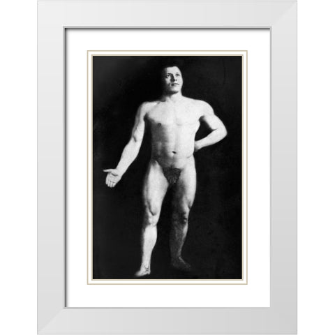 Nude Bodybuilder White Modern Wood Framed Art Print with Double Matting by Vintage Muscle Men