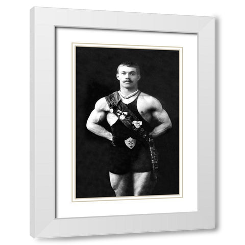 Bodybuilder in Sash White Modern Wood Framed Art Print with Double Matting by Vintage Muscle Men