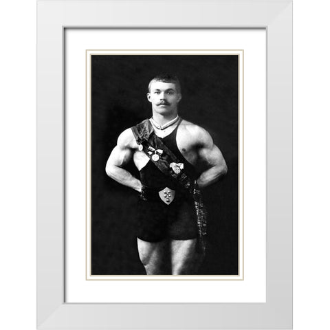 Bodybuilder in Sash White Modern Wood Framed Art Print with Double Matting by Vintage Muscle Men