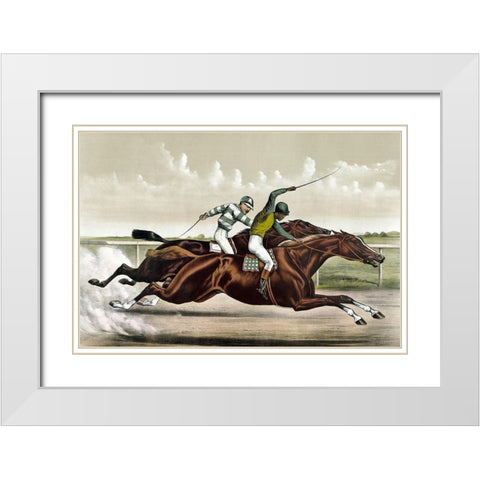 Great Horses in a Great Race White Modern Wood Framed Art Print with Double Matting by Cameron, J.