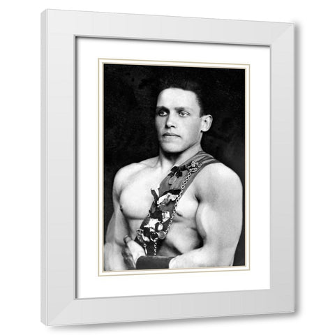 Russian Wrestler with Medals White Modern Wood Framed Art Print with Double Matting by Vintage Wrestler