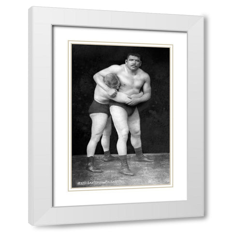 Wrestling Headlock White Modern Wood Framed Art Print with Double Matting by Vintage Wrestler
