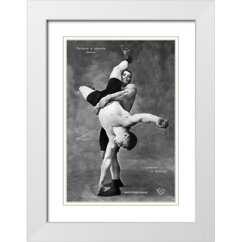 Ceinture a Rebours Debout White Modern Wood Framed Art Print with Double Matting by Vintage Wrestler