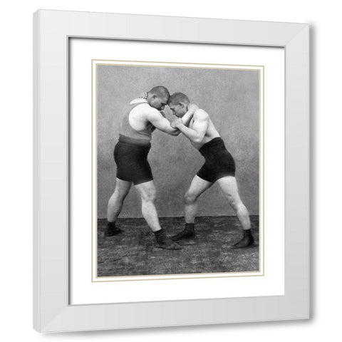 Wrestling Hold White Modern Wood Framed Art Print with Double Matting by Vintage Wrestler