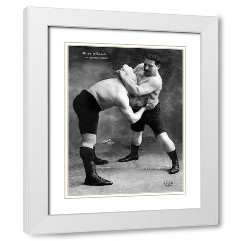Prise dEpaule en Dessous Debout White Modern Wood Framed Art Print with Double Matting by Vintage Wrestler