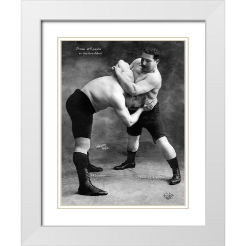 Prise dEpaule en Dessous Debout White Modern Wood Framed Art Print with Double Matting by Vintage Wrestler