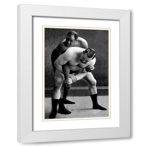Wrist Lock: Russian Wrestlers White Modern Wood Framed Art Print with Double Matting by Vintage Wrestler