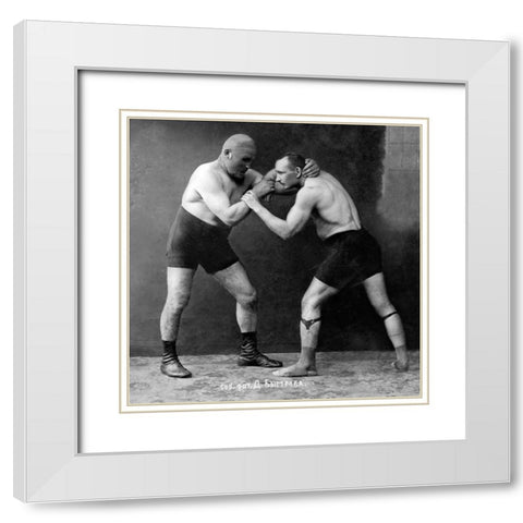 Russian Wrestlers White Modern Wood Framed Art Print with Double Matting by Vintage Wrestler