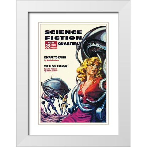 Science Fiction Quarterly: Robot Attack White Modern Wood Framed Art Print with Double Matting by Retrosci-fi