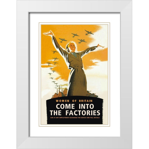 Women of Britain, Come into the Factories White Modern Wood Framed Art Print with Double Matting by Brydone