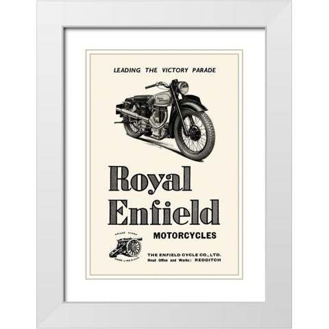 Royal Enfield Motorcycles: Leading the Victory Parade White Modern Wood Framed Art Print with Double Matting by Unknown