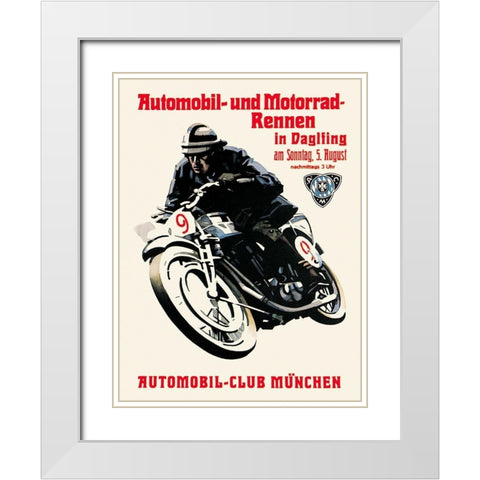 Automobile and Motorcycle Race - Munich White Modern Wood Framed Art Print with Double Matting by Unknown