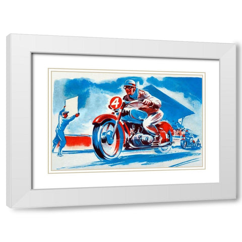 No. 4 Motorcycle White Modern Wood Framed Art Print with Double Matting by Unknown