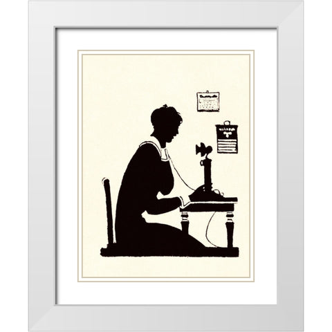Homemaker Makes a Phone Call White Modern Wood Framed Art Print with Double Matting by Parrish, Maxfield