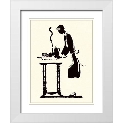 Maid Prepares Hot and Steaming Coffee White Modern Wood Framed Art Print with Double Matting by Parrish, Maxfield